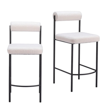Set of Two 26" Ivory And Black Faux Shearling And Steel Low Back Counter Height Bar Chairs HomeRoots