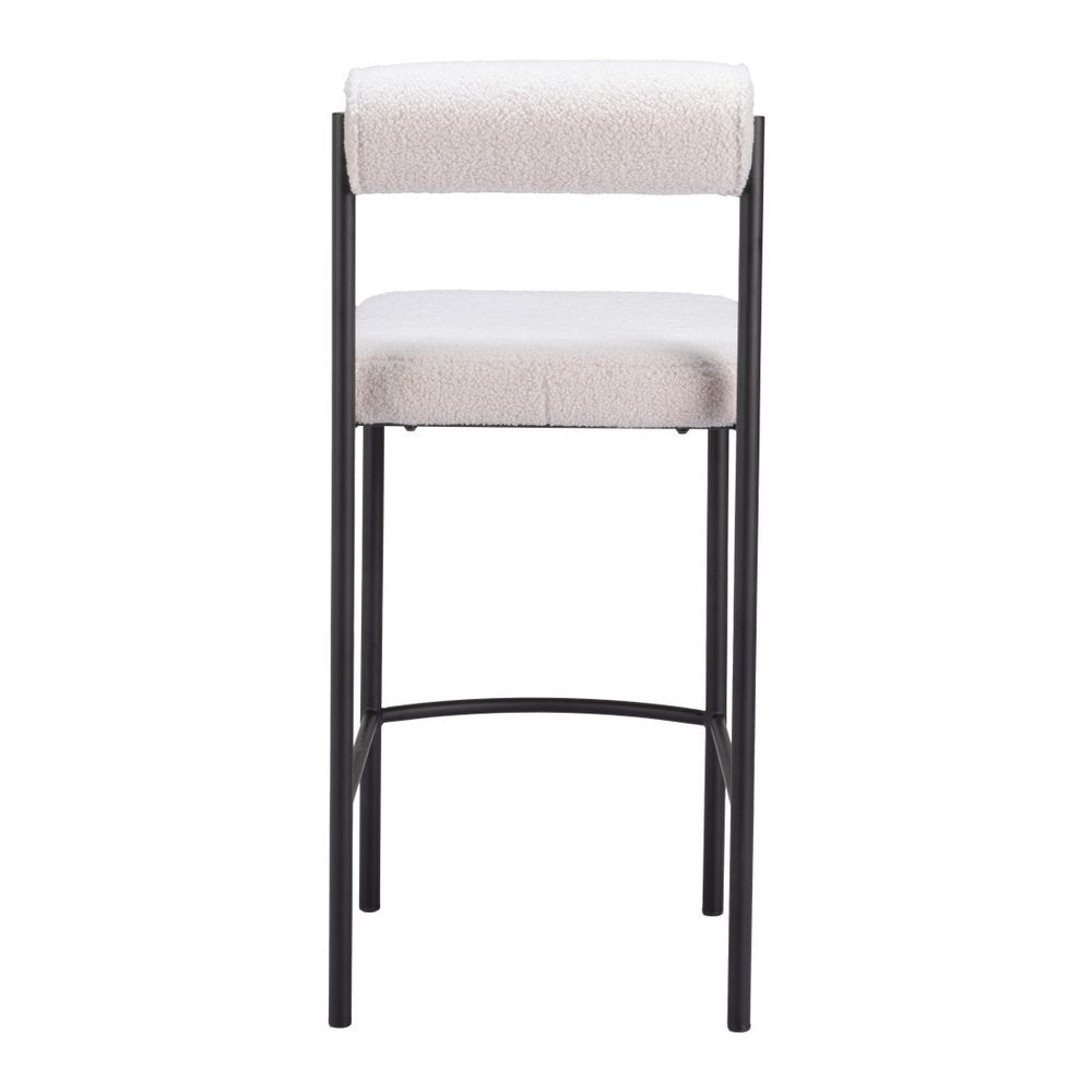 Set of Two 26" Ivory And Black Faux Shearling And Steel Low Back Counter Height Bar Chairs HomeRoots