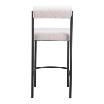 Set of Two 26" Ivory And Black Faux Shearling And Steel Low Back Counter Height Bar Chairs HomeRoots