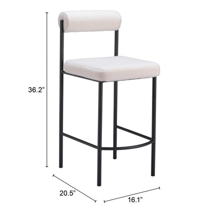 Set of Two 26" Ivory and Black Faux Shearling and Steel Low Back Counter Height Bar Chairs HomeRoots