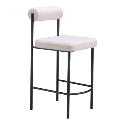 Set of Two 26" Ivory And Black Faux Shearling And Steel Low Back Counter Height Bar Chairs HomeRoots