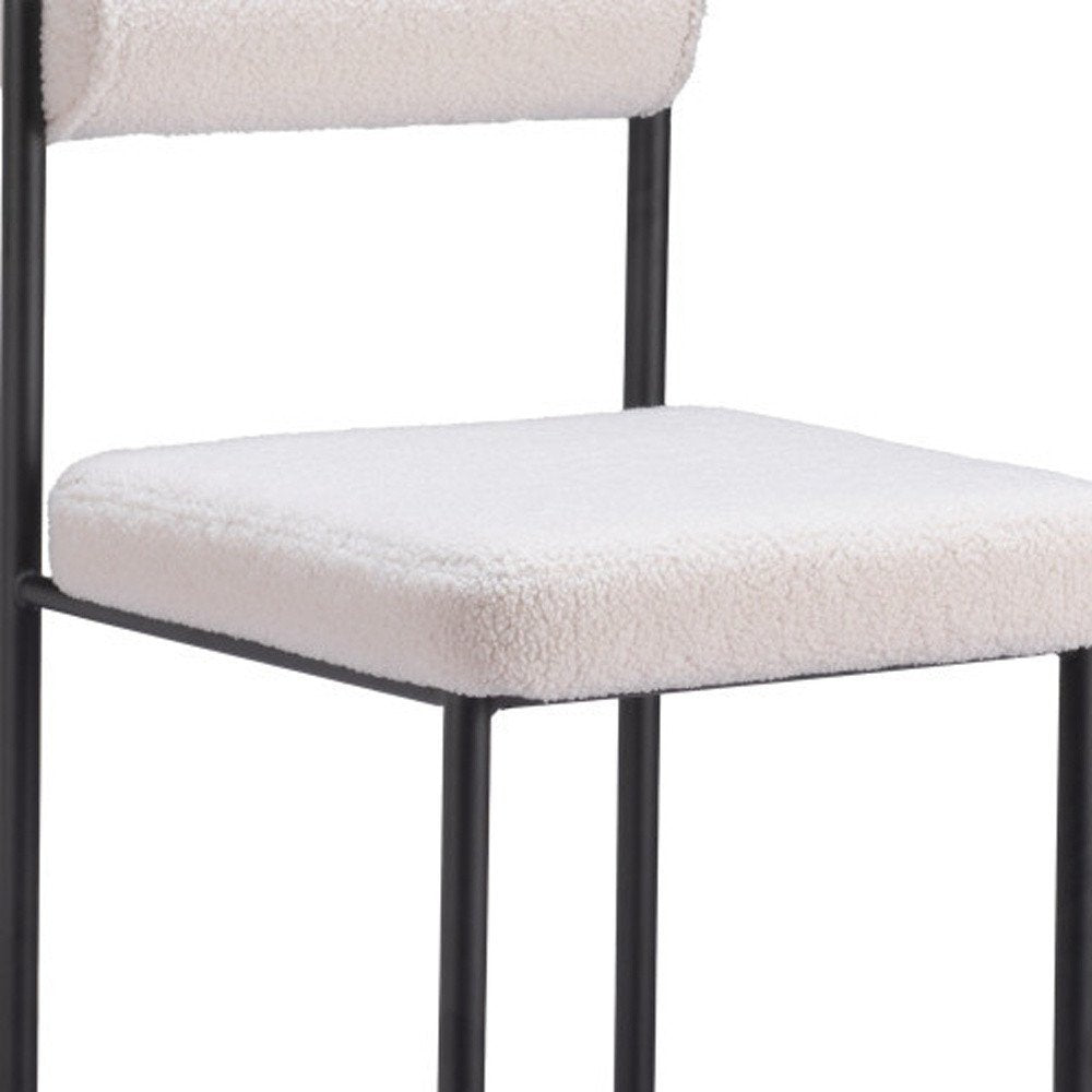 Set of Two 26" Ivory And Black Faux Shearling And Steel Low Back Counter Height Bar Chairs HomeRoots