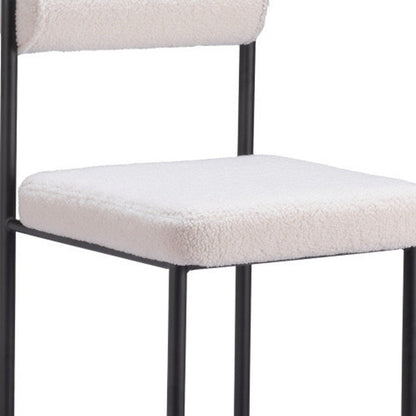 Set of Two 26" Ivory And Black Faux Shearling And Steel Low Back Counter Height Bar Chairs HomeRoots