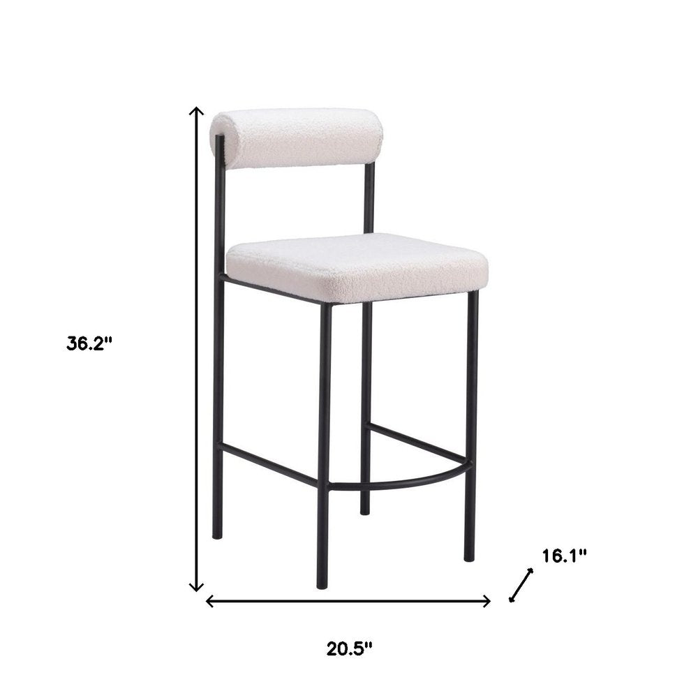 Set of Two 26" Ivory And Black Faux Shearling And Steel Low Back Counter Height Bar Chairs HomeRoots