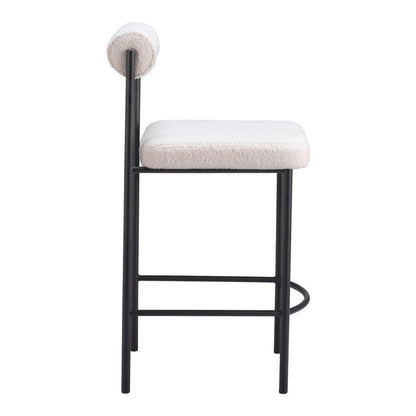 Set of Two 26" Ivory And Black Faux Shearling And Steel Low Back Counter Height Bar Chairs HomeRoots