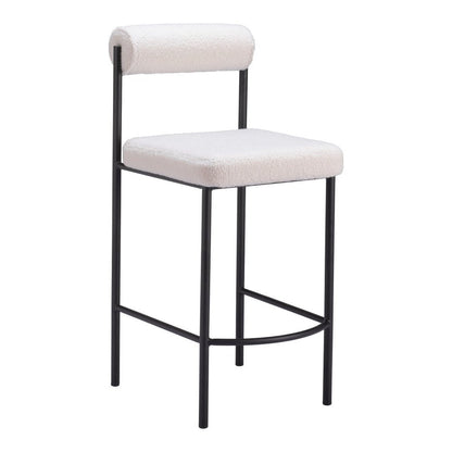 Set of Two 26" Ivory And Black Faux Shearling And Steel Low Back Counter Height Bar Chairs HomeRoots