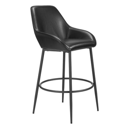 Set of Two 30" Black Faux Leather And Fabric And Steel Bar Height Bar Chairs HomeRoots
