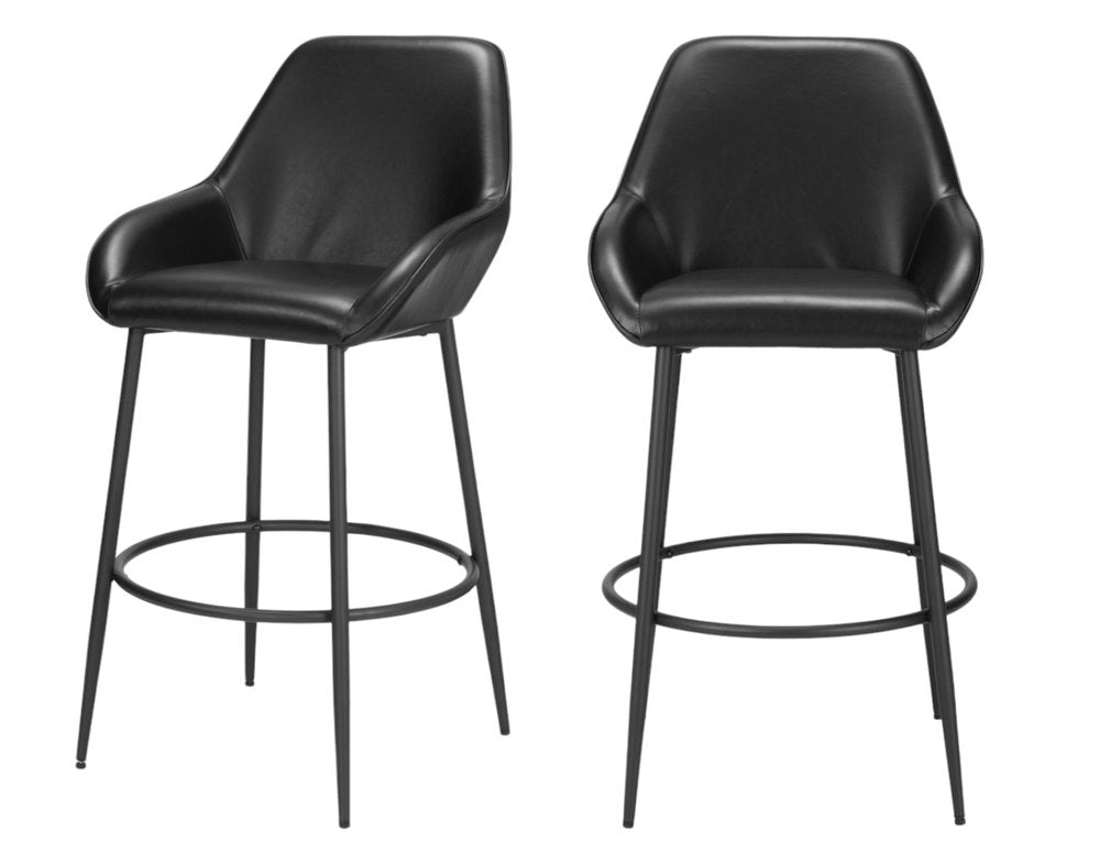 Set of Two 30" Black Faux Leather And Fabric And Steel Bar Height Bar Chairs HomeRoots