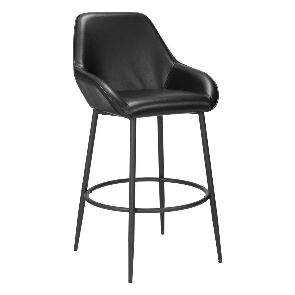 Set of Two 30" Black Faux Leather And Fabric And Steel Bar Height Bar Chairs HomeRoots