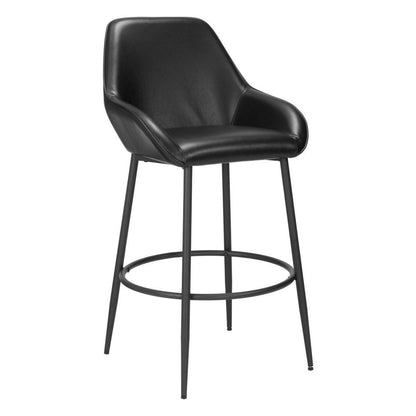 Set of Two 30" Black Faux Leather And Fabric And Steel Bar Height Bar Chairs HomeRoots