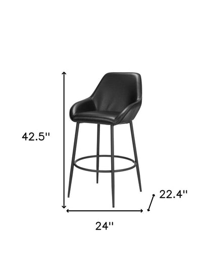 Set of Two 30" Black Faux Leather And Fabric And Steel Bar Height Bar Chairs HomeRoots