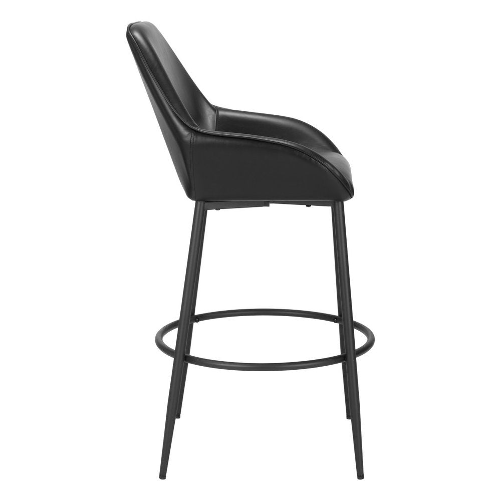 Set of Two 30" Black Faux Leather And Fabric And Steel Bar Height Bar Chairs HomeRoots