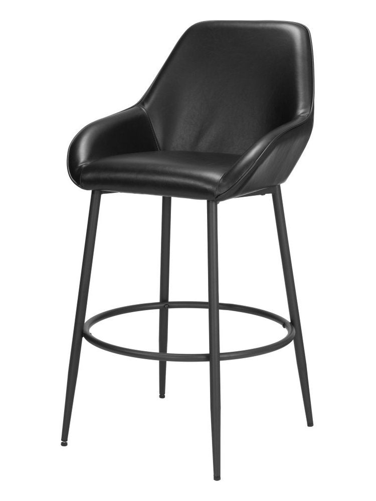Set of Two 30" Black Faux Leather And Fabric And Steel Bar Height Bar Chairs HomeRoots