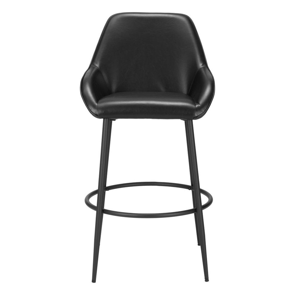 Set of Two 30" Black Faux Leather And Fabric And Steel Bar Height Bar Chairs HomeRoots