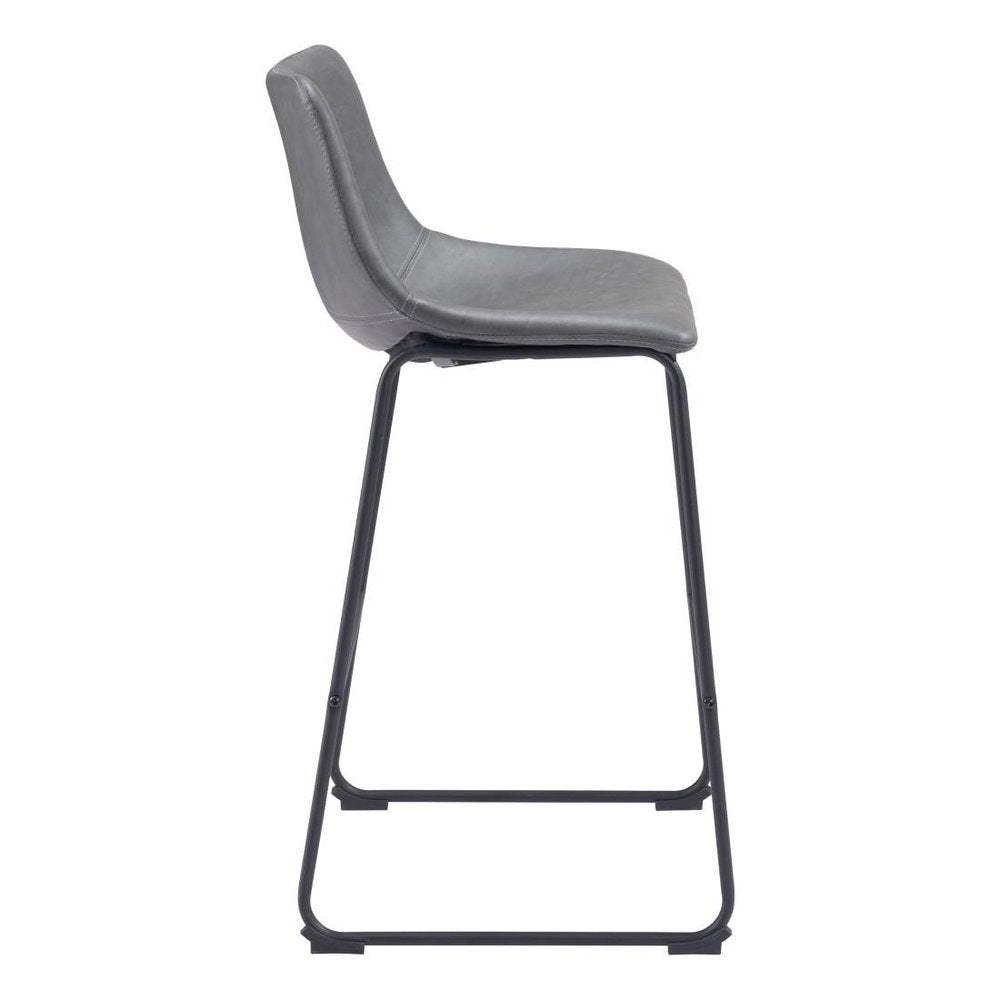 Set of Two 29" Charcoal And Black Faux Leather And Steel Counter Height Bar Chairs HomeRoots