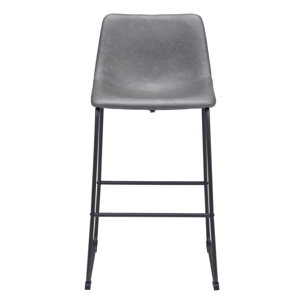 Set of Two 29" Charcoal And Black Faux Leather And Steel Counter Height Bar Chairs HomeRoots