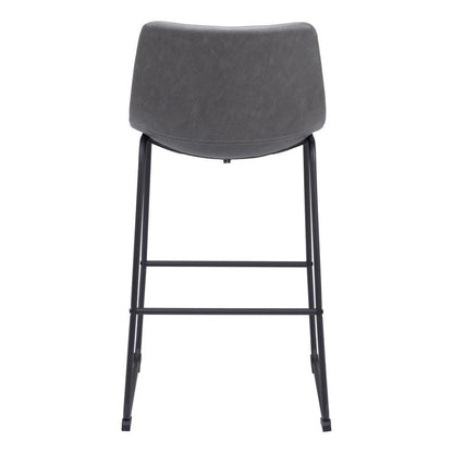 Set of Two 29" Charcoal And Black Faux Leather And Steel Counter Height Bar Chairs HomeRoots
