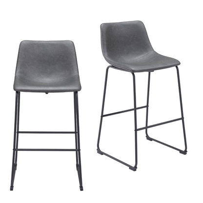 Set of Two 29" Charcoal And Black Faux Leather And Steel Counter Height Bar Chairs HomeRoots