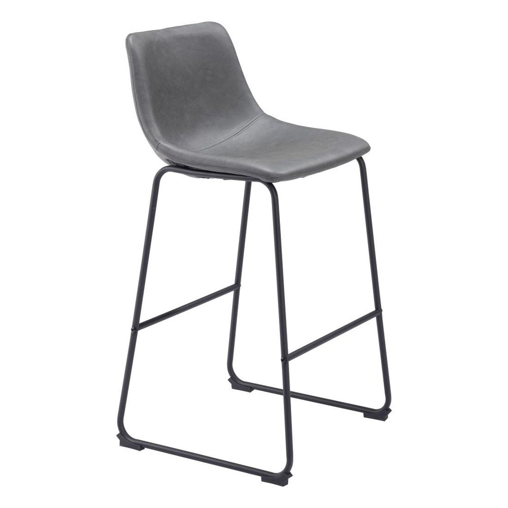 Set of Two 29" Charcoal And Black Faux Leather And Steel Counter Height Bar Chairs HomeRoots