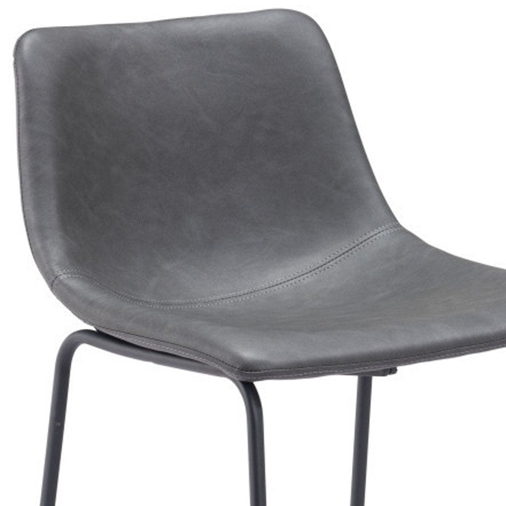 Set of Two 29" Charcoal And Black Faux Leather And Steel Counter Height Bar Chairs HomeRoots