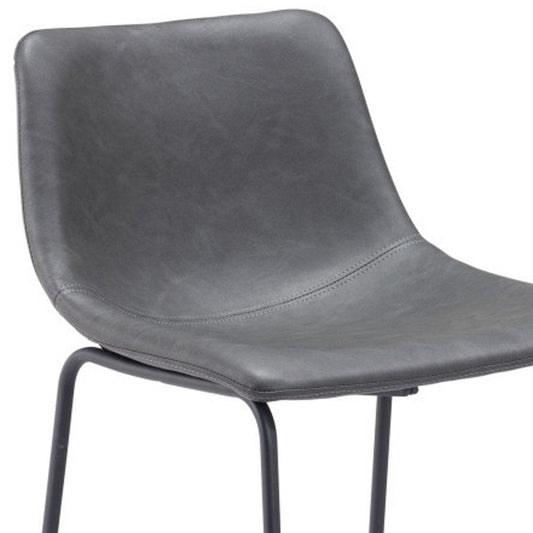 Set of Two 29" Charcoal And Black Faux Leather And Steel Counter Height Bar Chairs