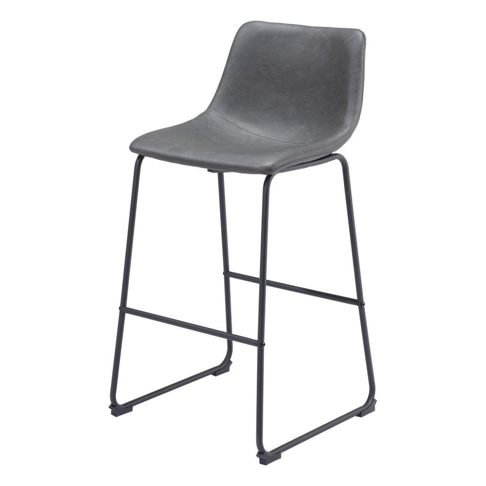 Set of Two 29" Charcoal And Black Faux Leather And Steel Counter Height Bar Chairs HomeRoots