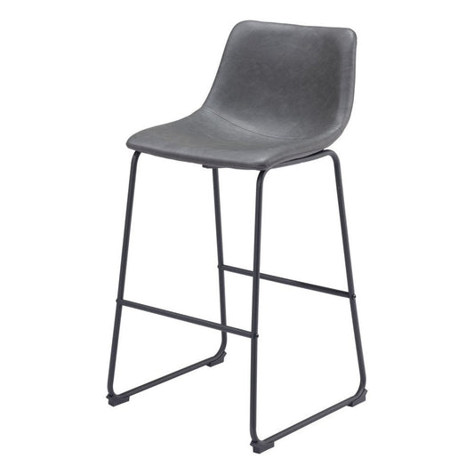 Set of Two 29" Charcoal And Black Faux Leather And Steel Counter Height Bar Chairs HomeRoots