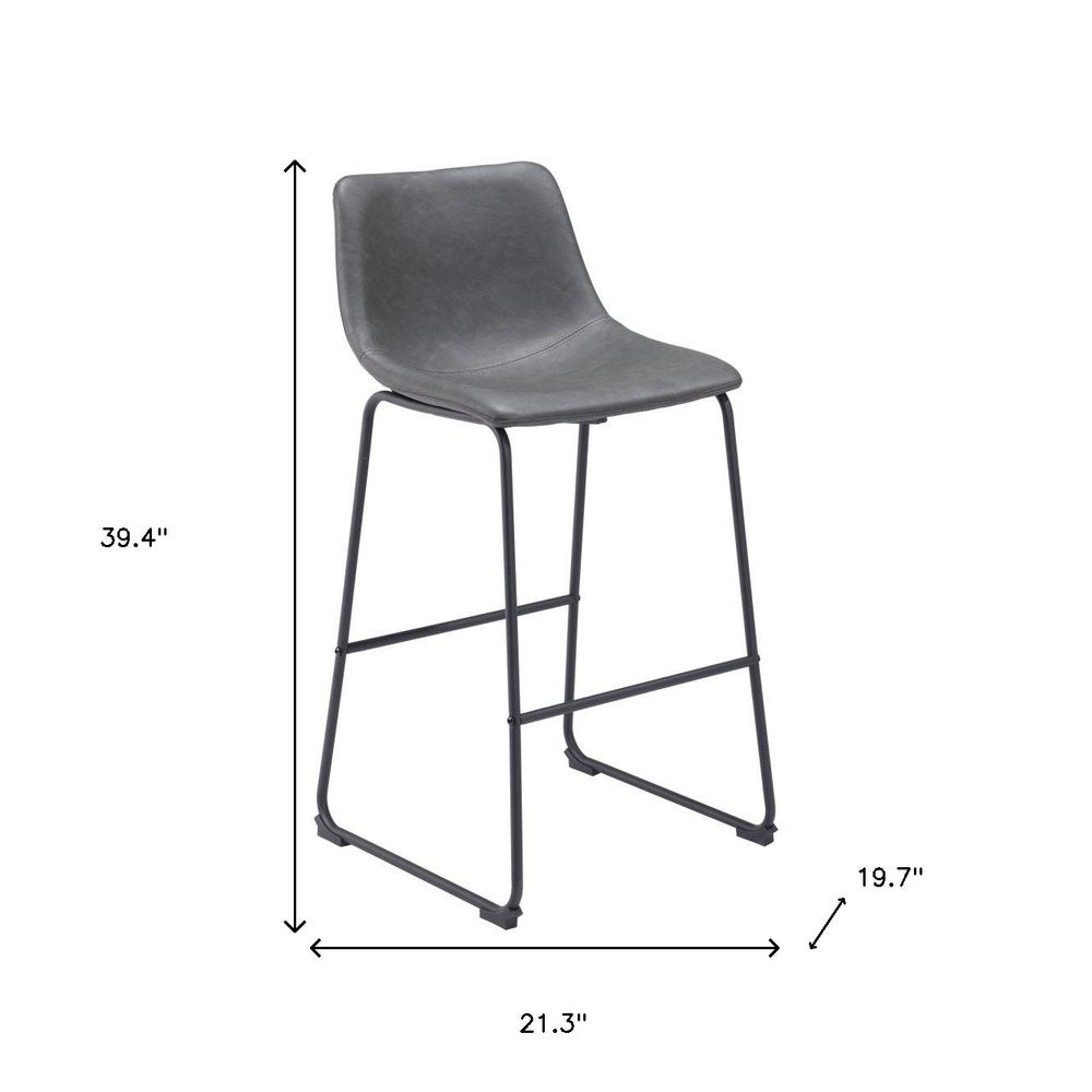 Set of Two 29" Charcoal And Black Faux Leather And Steel Counter Height Bar Chairs HomeRoots