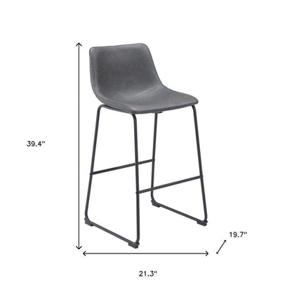 Set of Two 29" Charcoal And Black Faux Leather And Steel Counter Height Bar Chairs HomeRoots