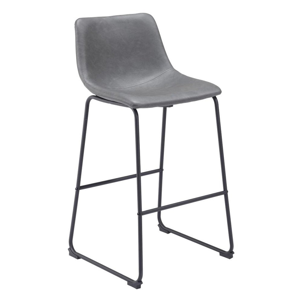 Set of Two 29" Charcoal And Black Faux Leather And Steel Counter Height Bar Chairs HomeRoots