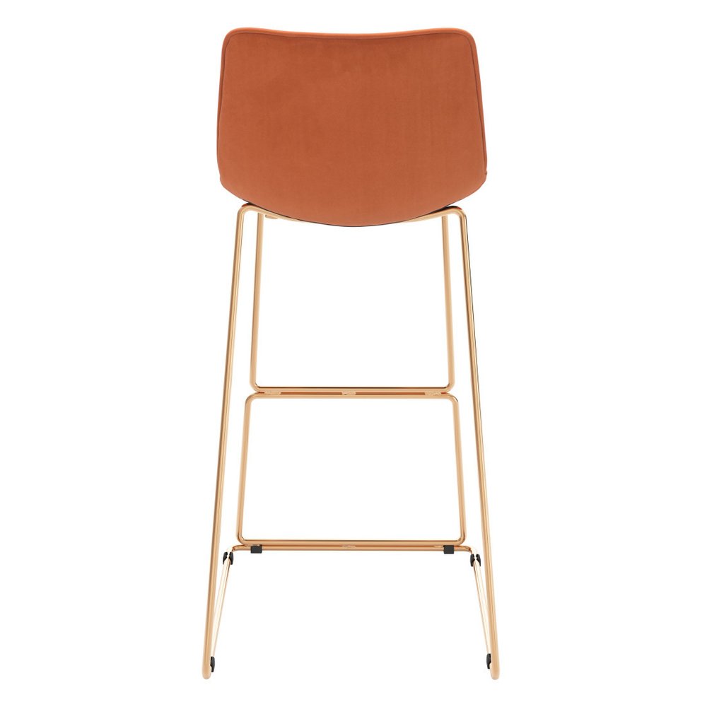 Set of Two 30" Orange And Gold Velvet And Fabric And Steel Bar Height Bar Chairs HomeRoots