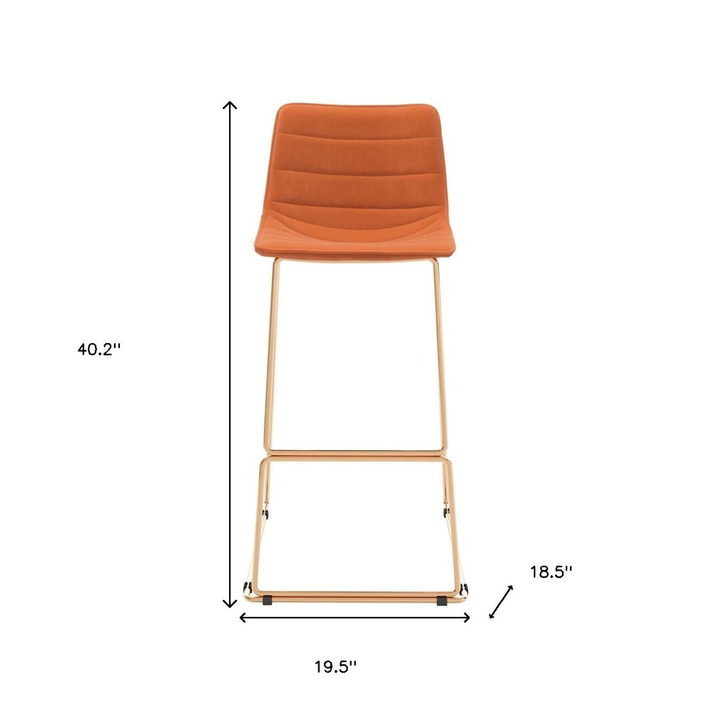 Set of Two 30" Orange And Gold Velvet And Fabric And Steel Bar Height Bar Chairs HomeRoots