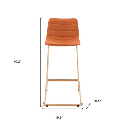Set of Two 30" Orange And Gold Velvet And Fabric And Steel Bar Height Bar Chairs HomeRoots