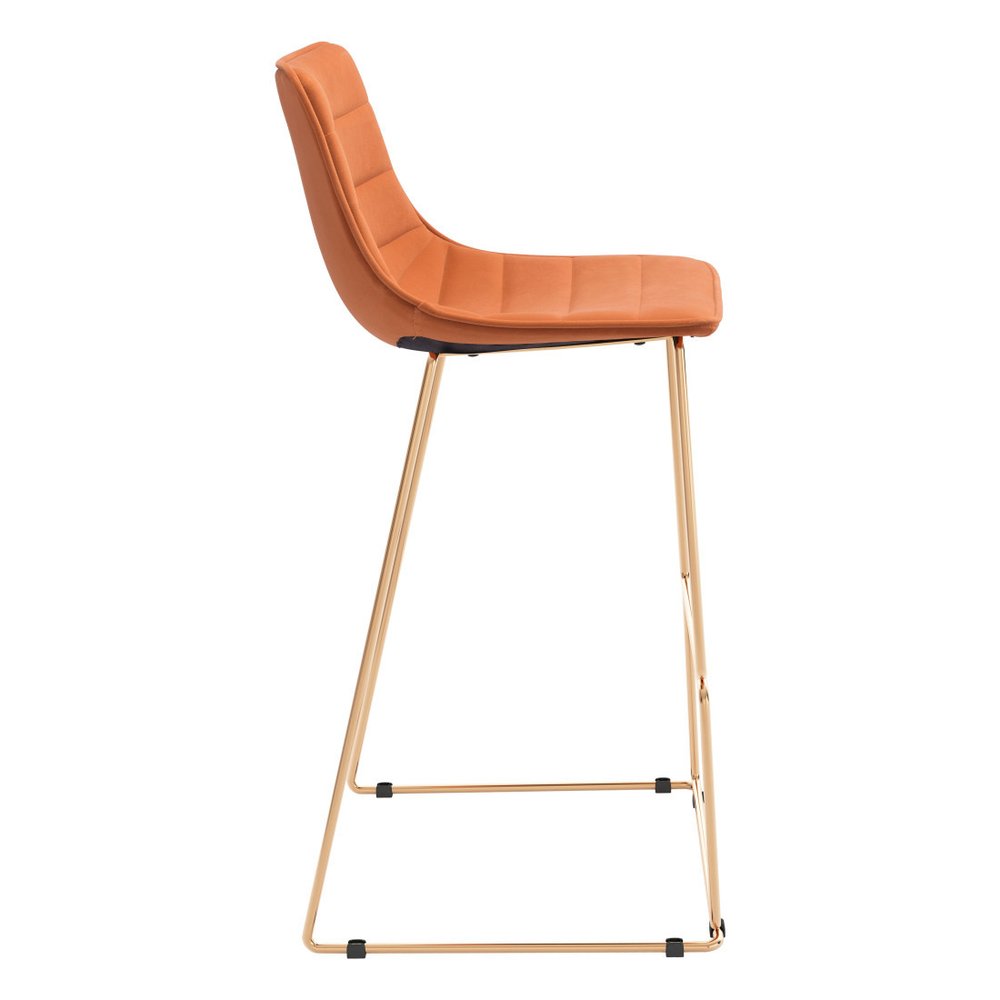 Set of Two 30" Orange And Gold Velvet And Fabric And Steel Bar Height Bar Chairs HomeRoots