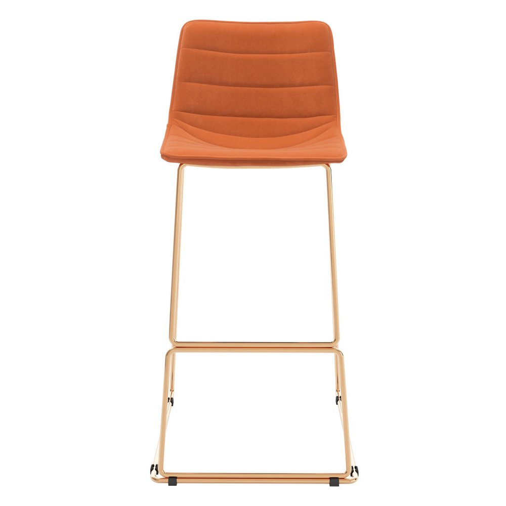 Set of Two 30" Orange And Gold Velvet And Fabric And Steel Bar Height Bar Chairs HomeRoots