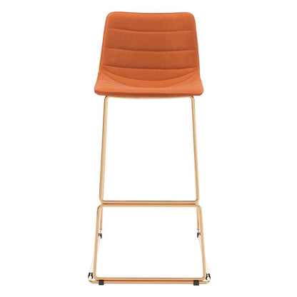 Set of Two 30" Orange And Gold Velvet And Fabric And Steel Bar Height Bar Chairs HomeRoots