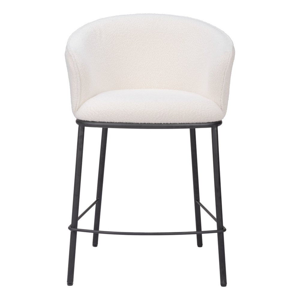 26" Ivory And Black Shearling And Fabric And Steel Counter Height Bar Chair HomeRoots
