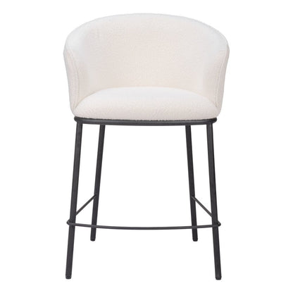 26" Ivory And Black Shearling And Fabric And Steel Counter Height Bar Chair HomeRoots