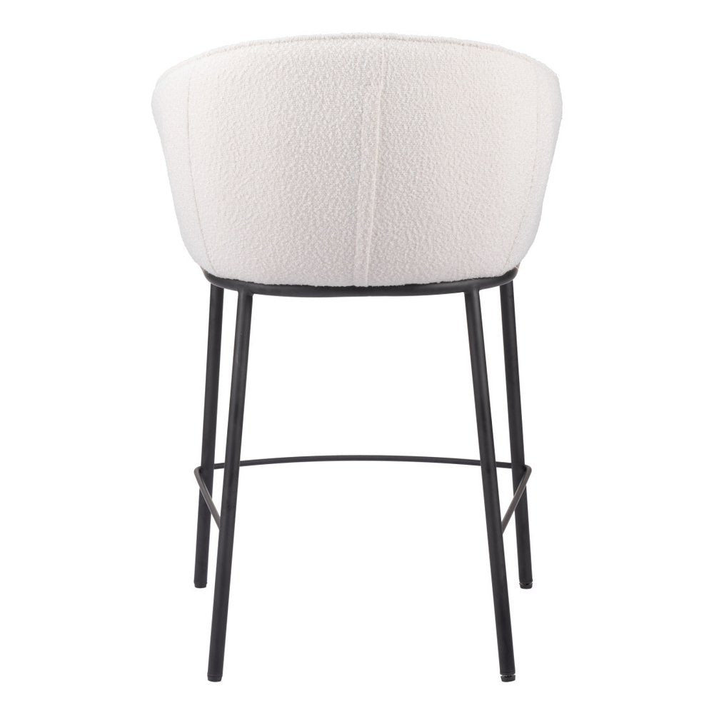 26" Ivory And Black Shearling And Fabric And Steel Counter Height Bar Chair HomeRoots