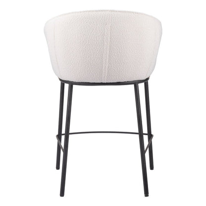26" Ivory And Black Shearling And Fabric And Steel Counter Height Bar Chair HomeRoots