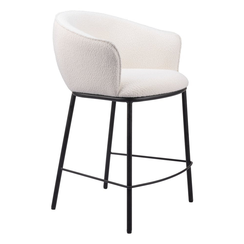 26" Ivory And Black Shearling And Fabric And Steel Counter Height Bar Chair HomeRoots