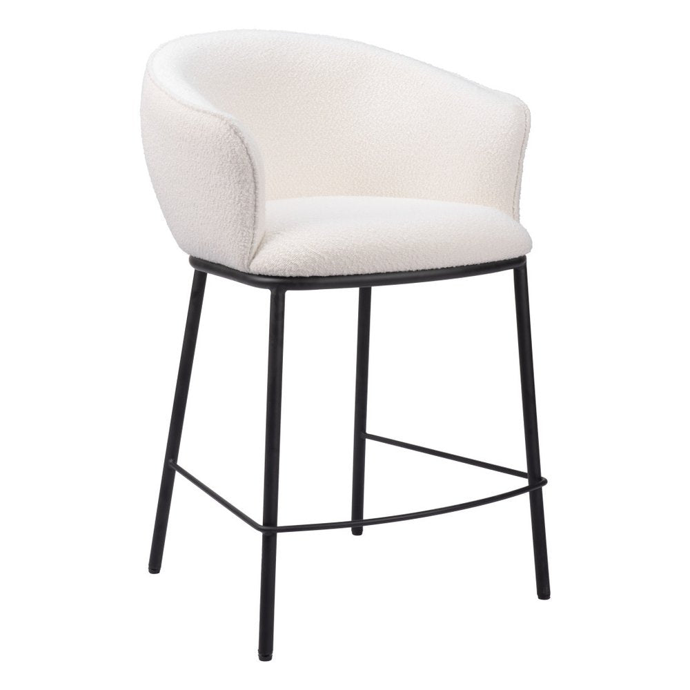 26" Ivory And Black Shearling And Fabric And Steel Counter Height Bar Chair HomeRoots