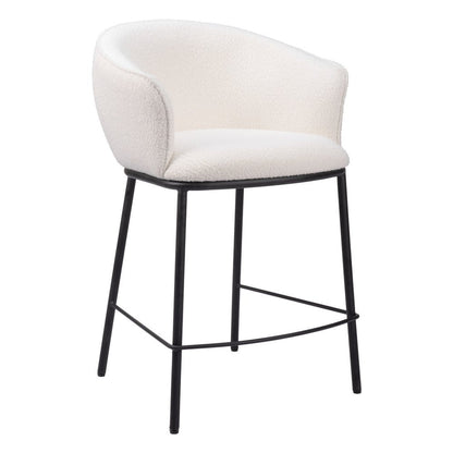 26" Ivory And Black Shearling And Fabric And Steel Counter Height Bar Chair HomeRoots