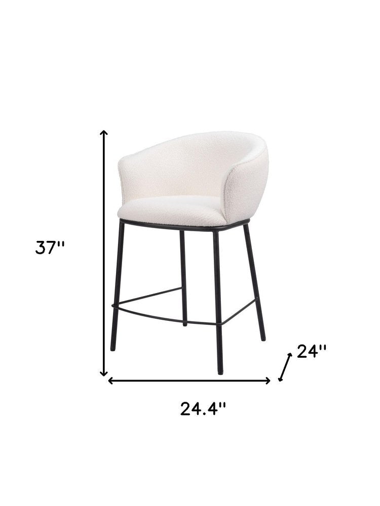 26" Ivory And Black Shearling And Fabric And Steel Counter Height Bar Chair HomeRoots