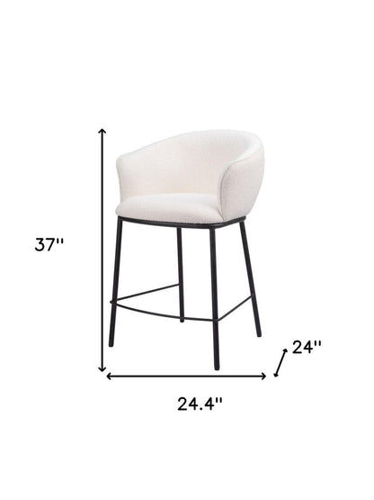 26" Ivory And Black Shearling And Fabric And Steel Counter Height Bar Chair HomeRoots