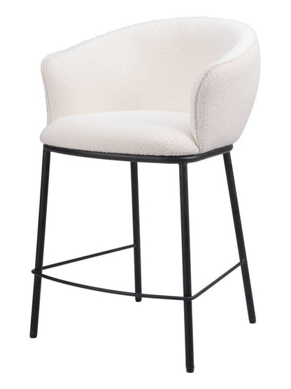 26" Ivory And Black Shearling And Fabric And Steel Counter Height Bar Chair HomeRoots