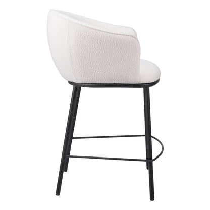 26" Ivory And Black Shearling And Fabric And Steel Counter Height Bar Chair HomeRoots