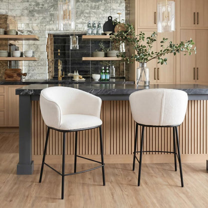 26" Ivory And Black Shearling And Fabric And Steel Counter Height Bar Chair HomeRoots