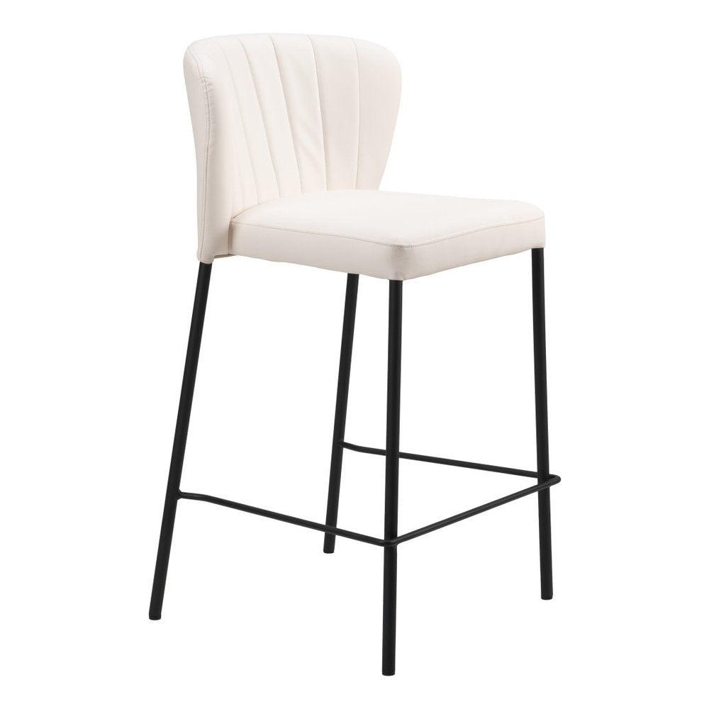 Set of Two 26" Cream And Black Faux Leather And Fabric And Steel Counter Height Bar Chairs HomeRoots