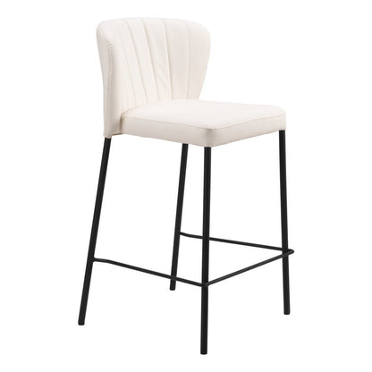 Set of Two 26" Cream And Black Faux Leather And Fabric And Steel Counter Height Bar Chairs HomeRoots